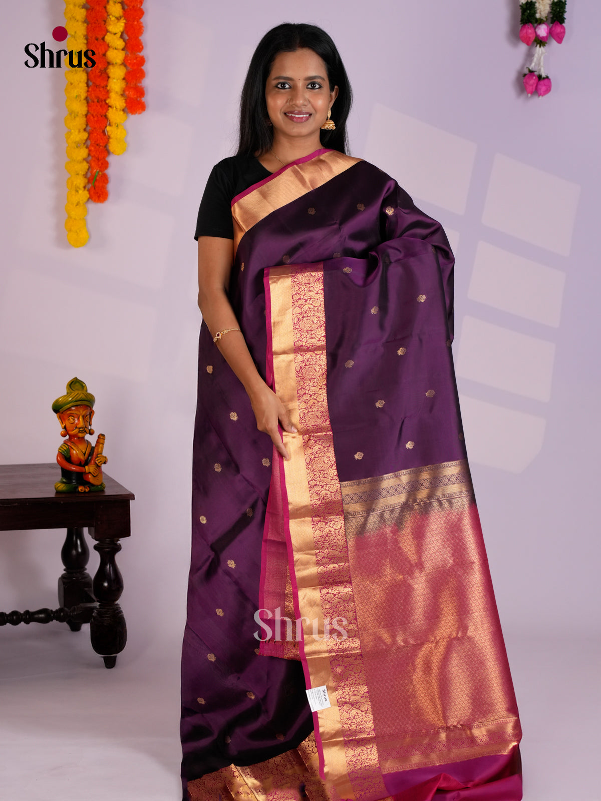 Violet & Majenta  - Kanchipuram-halfpure Saree- EAS12334 - Shop on Shrus.com