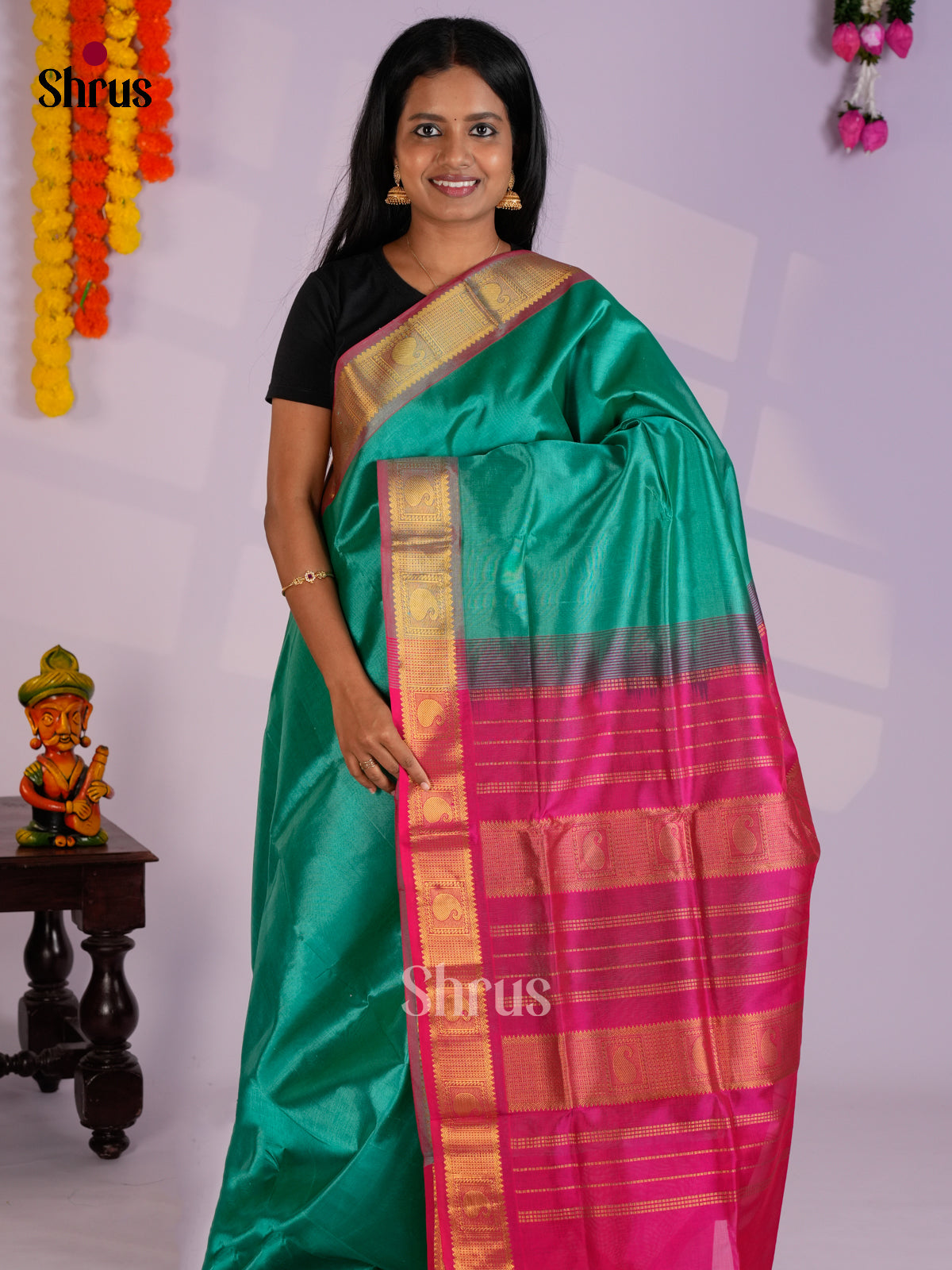 Buy Sea Green Plain Cotton Silk Saree with Traditional Pink Zari Border With Mango Motifs