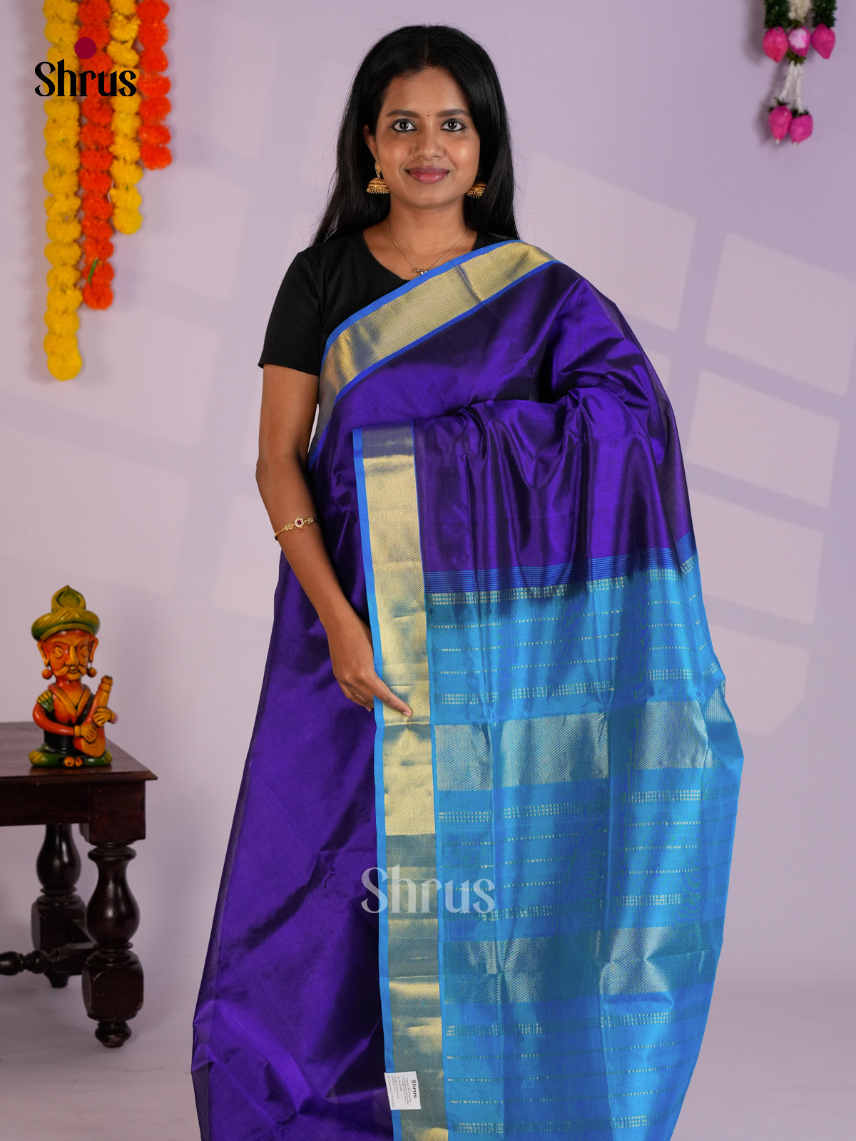 Buy Blue Cotton Silk Saree With Plain Body & Sky Blue Kaddi Zari Border 