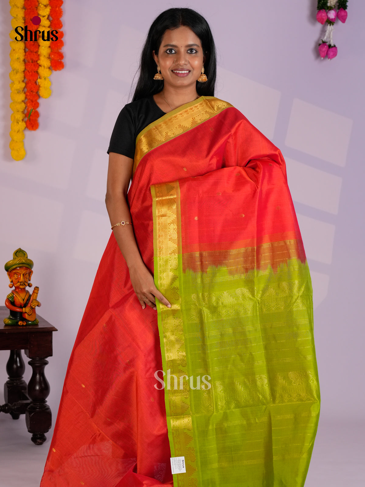 Radiant orange & Green Silk Cotton Saree - EAS13282