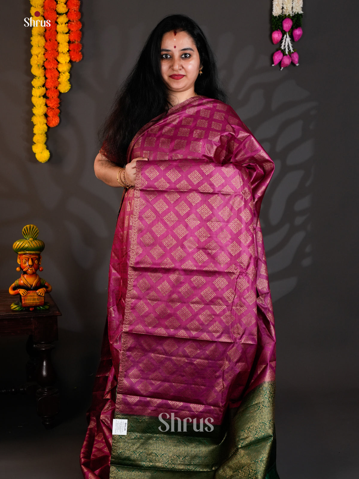 Charming Pink & Green Banarasi Tussar Saree with zari floral brocade - EAS20053