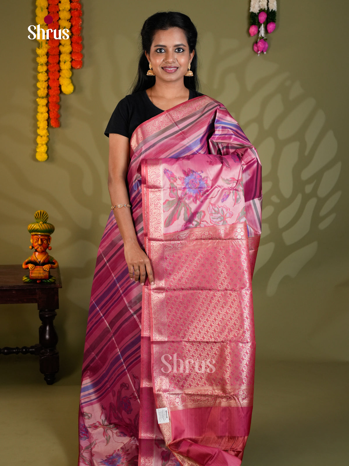 Pink- Kanchipuram-halfpure Saree - EAS21172 - Shop on Shrus.com