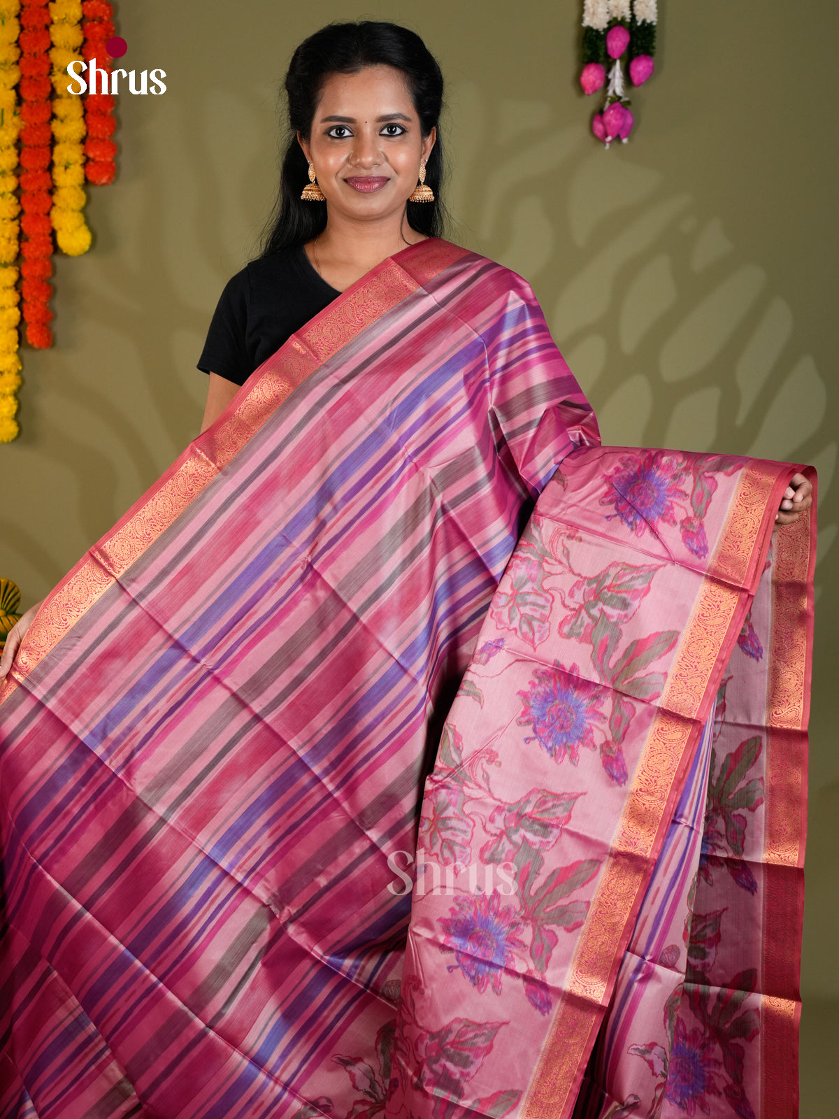 Pink - Kanchipuram-halfpure Saree- EAS21175 - Shop on Shrus.com