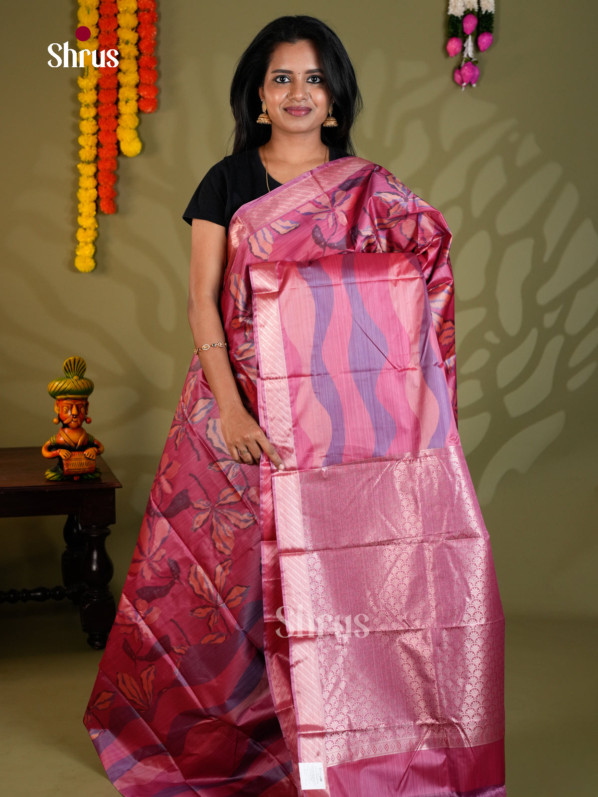 Pink - Kanchipuram-halfpure Saree- EAS21176 - Shop on Shrus.com