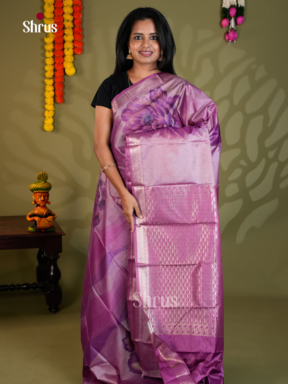 Purple - Kanchipuram-halfpure Saree- EAS21182 - Shop on Shrus.com