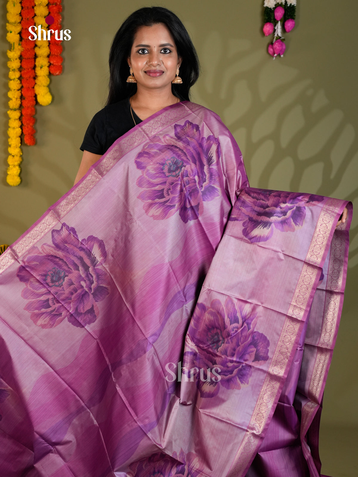 Purple - Kanchipuram-halfpure Saree- EAS21182 - Shop on Shrus.com