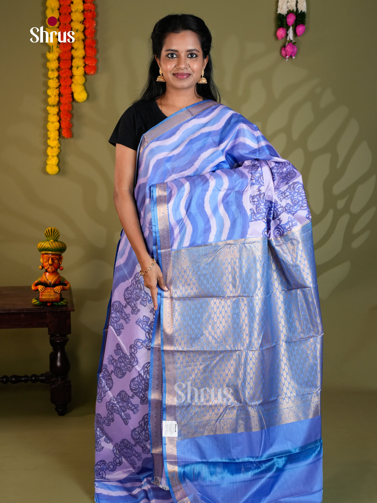 Mild Lavender  & Blue - Kanchipuram-halfpure Saree- EAS21207 - Shop on Shrus.com