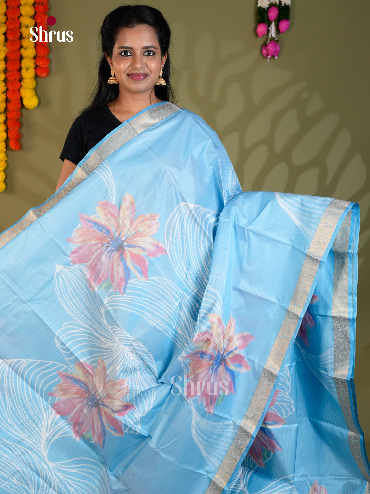 Light Blue - Kanchipuram-halfpure Saree - EAS21208 - Shop on Shrus.com