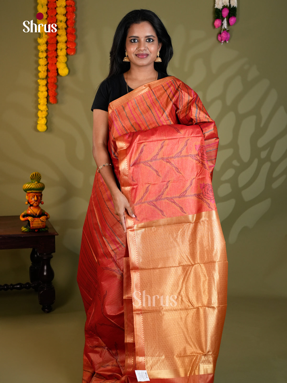 Orange (single Tone) - Kanchipuram-halfpure Saree- EAS21212 - Shop on Shrus.com