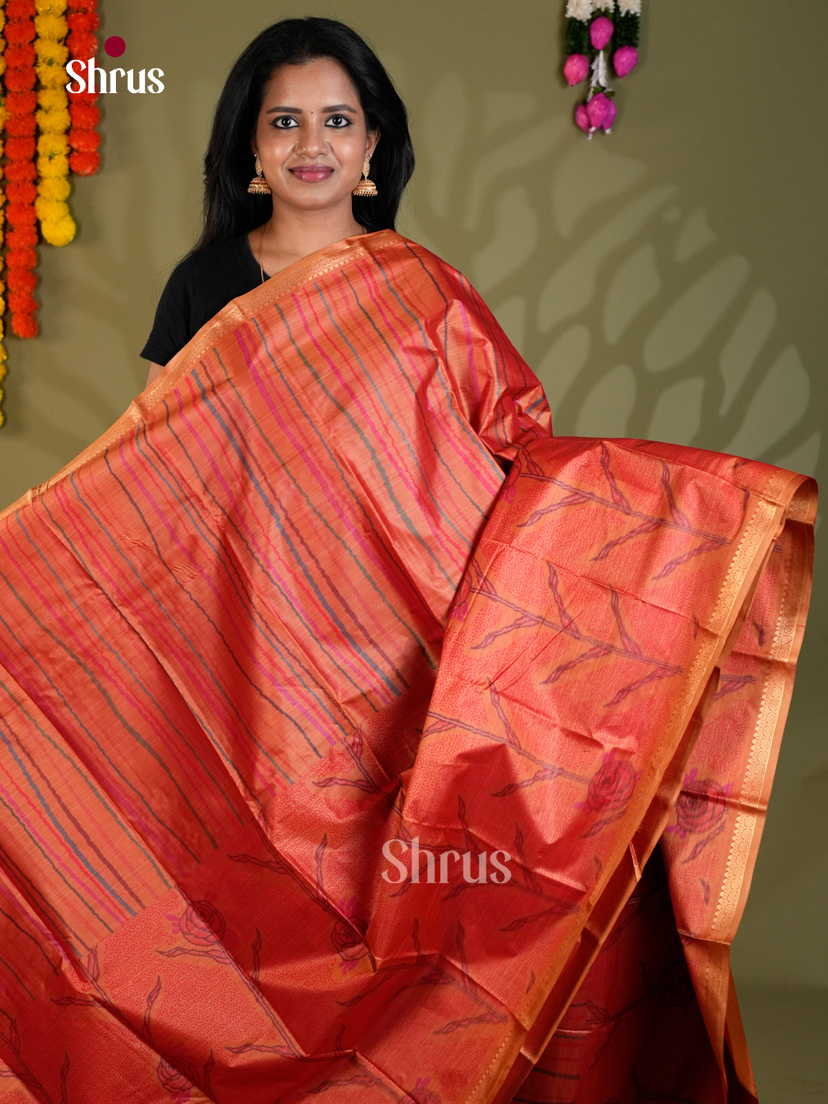 Orange (single Tone) - Kanchipuram-halfpure Saree- EAS21212 - Shop on Shrus.com