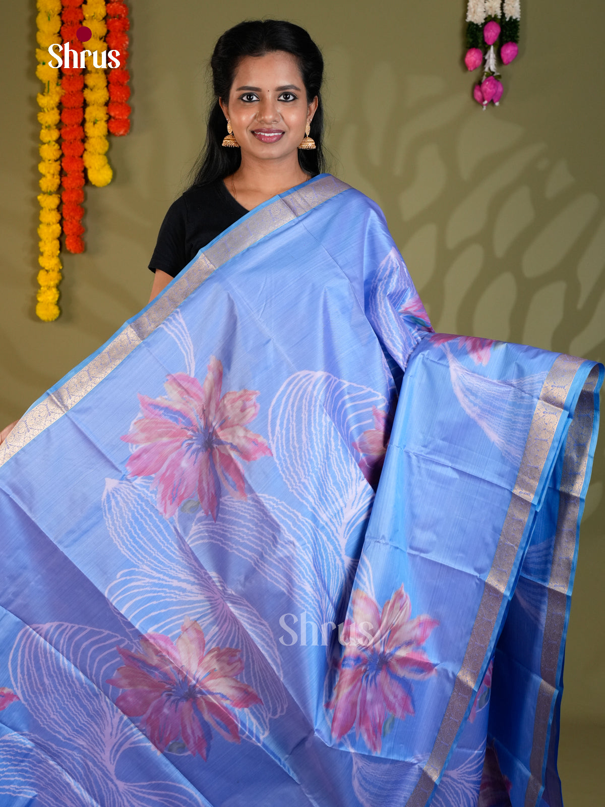 Blue - Kanchipuram-halfpure Saree- EAS21213 - Shop on Shrus.com