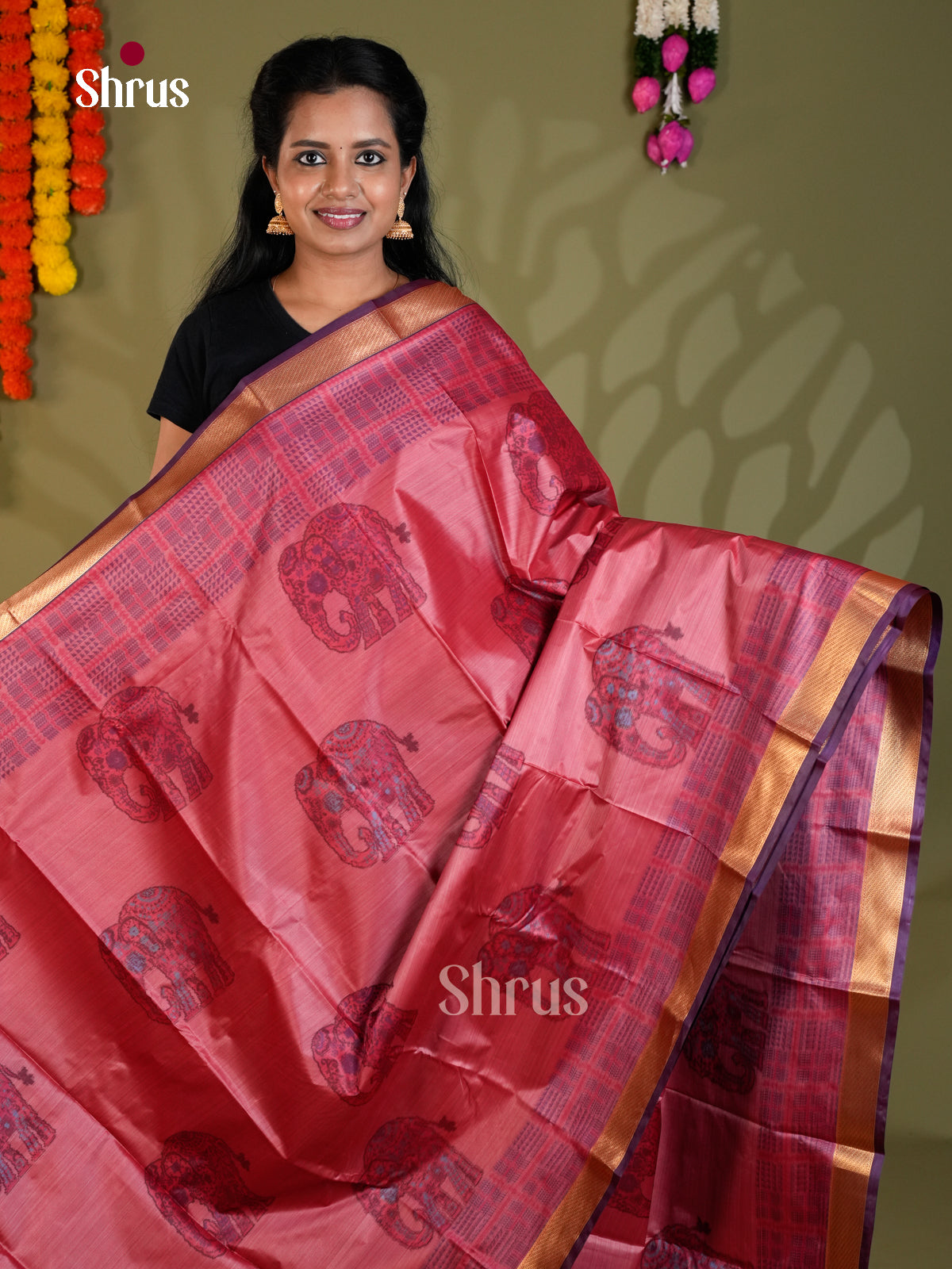 Pink & Purple -EAS21221 - Kanchipuram-halfpure Saree - Shop on Shrus.com