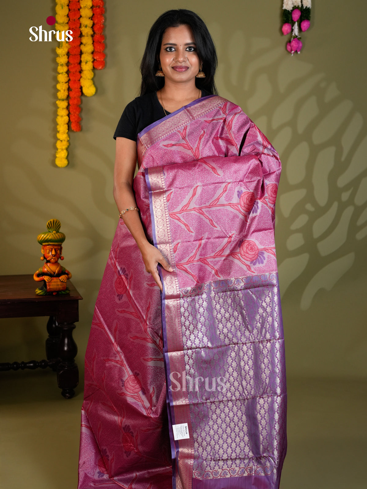 Pink & Purple  Kanchipuram-halfpure Saree- EAS21225 - - Shop on Shrus.com