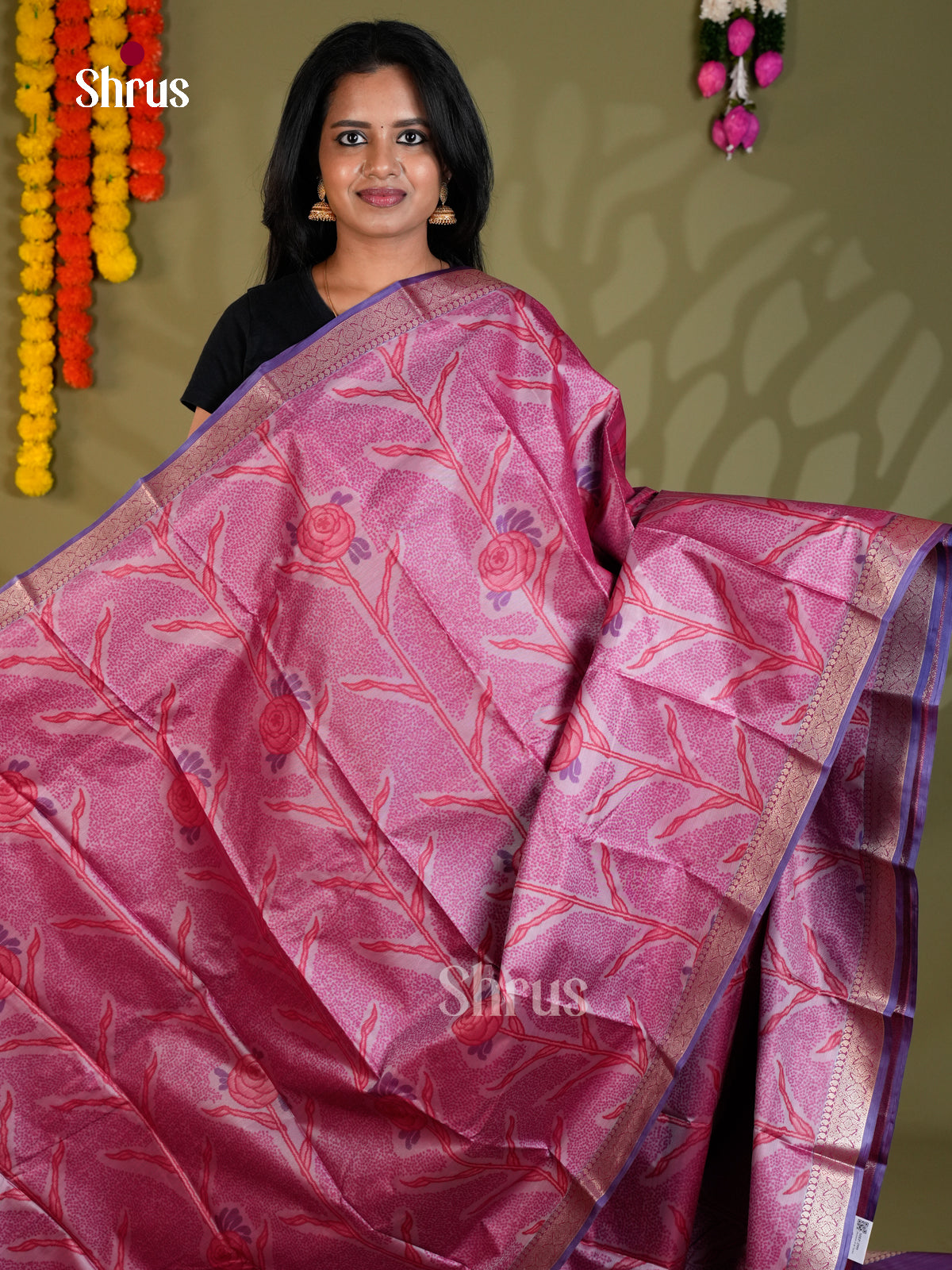 Pink & Purple  Kanchipuram-halfpure Saree- EAS21225 - - Shop on Shrus.com