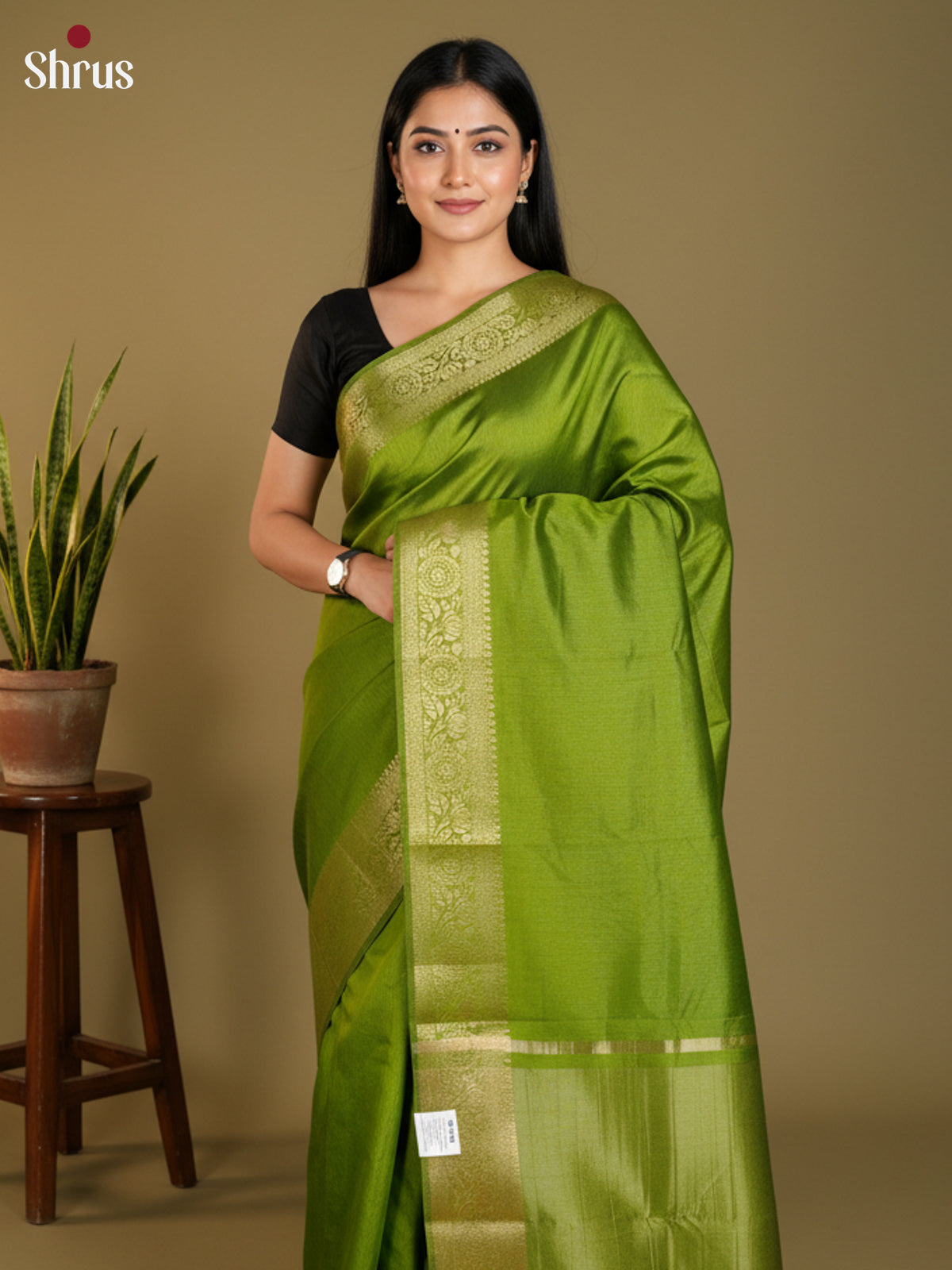 Green - Semi Rawsilk Saree- EAS21259 - Shop on Shrus.com