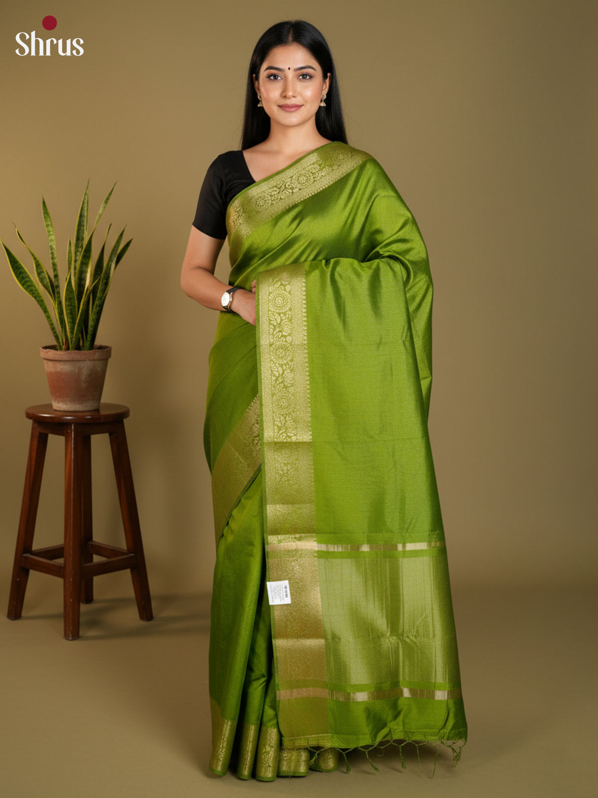 Green - Semi Rawsilk Saree- EAS21259 - Shop on Shrus.com