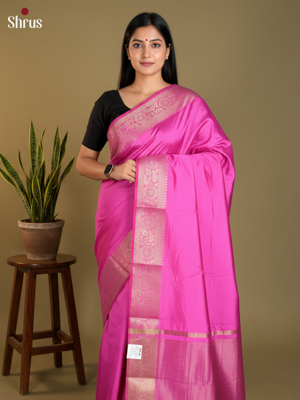 Pink  - Semi Rawsilk Saree-EAS21265 - Shop on Shrus.com