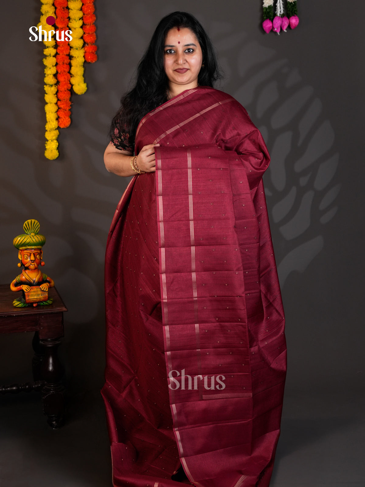 Maroon  - Semi Rawsilk - Saree- EAS22001 - Shop on Shrus.com