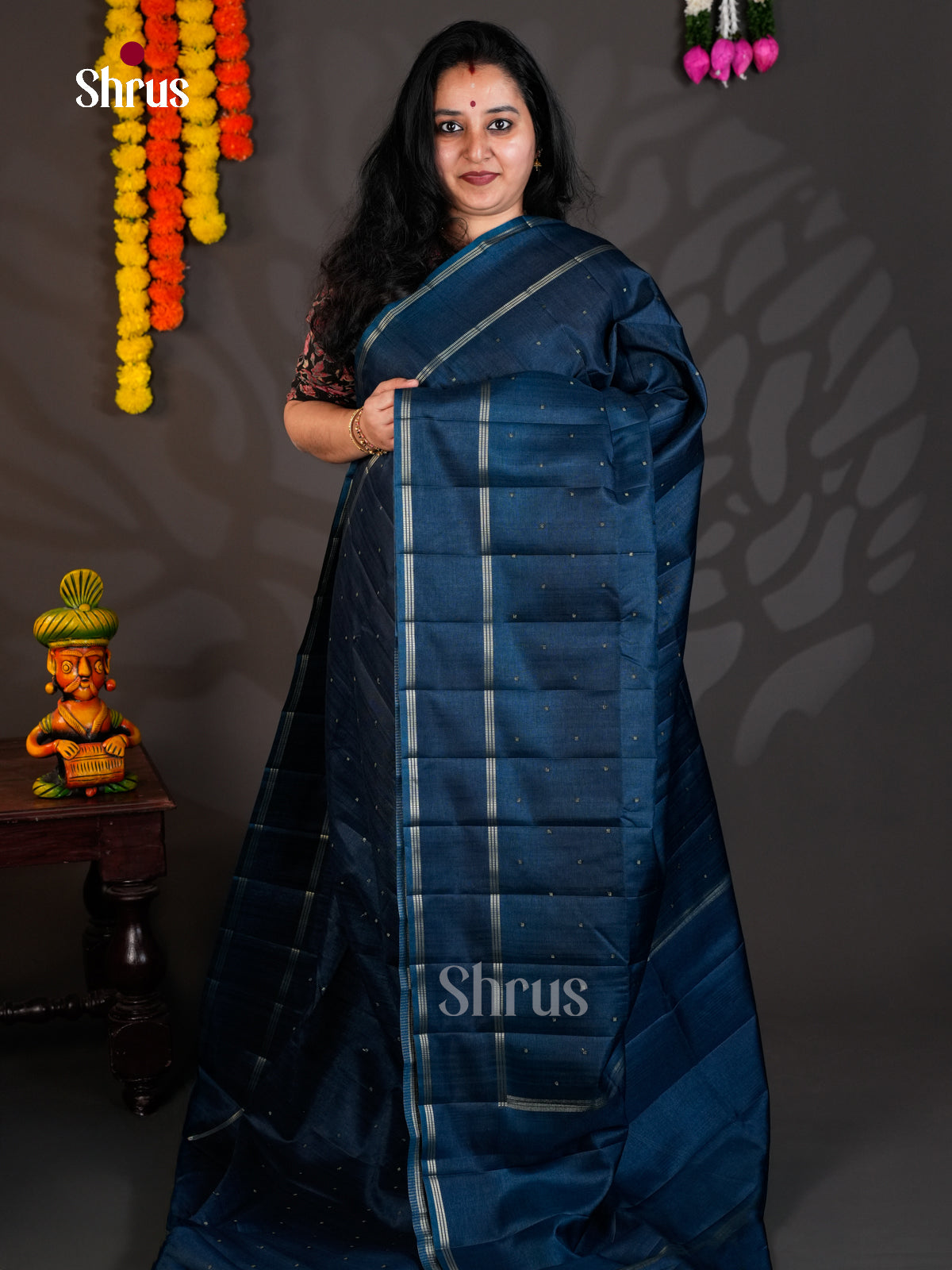 Blue  - Semi Rawsilk - Saree- EAS22006 - Shop on Shrus.com