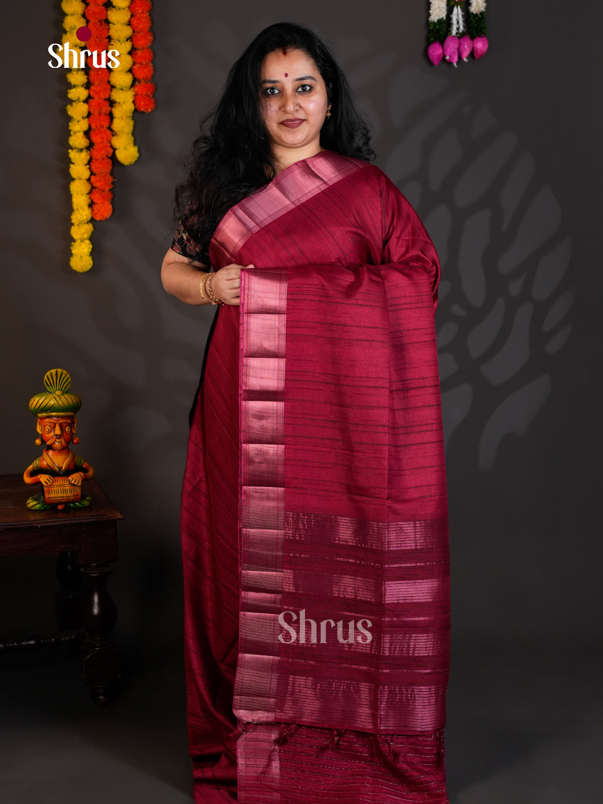 Maroon  - Semi Rawsilk - Saree- EAS22008 - Shop on Shrus.com