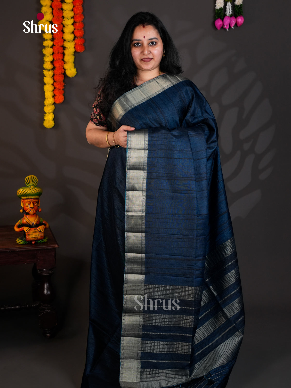 Blue- Semi Rawsilk - Saree- -EAS22011 - Shop on Shrus.com