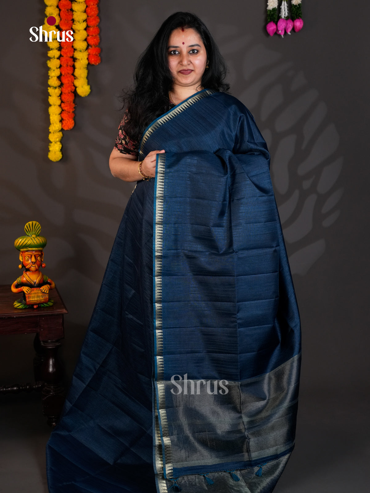 Blue- Semi Rawsilk - Saree -EAS22018 - Shop on Shrus.com