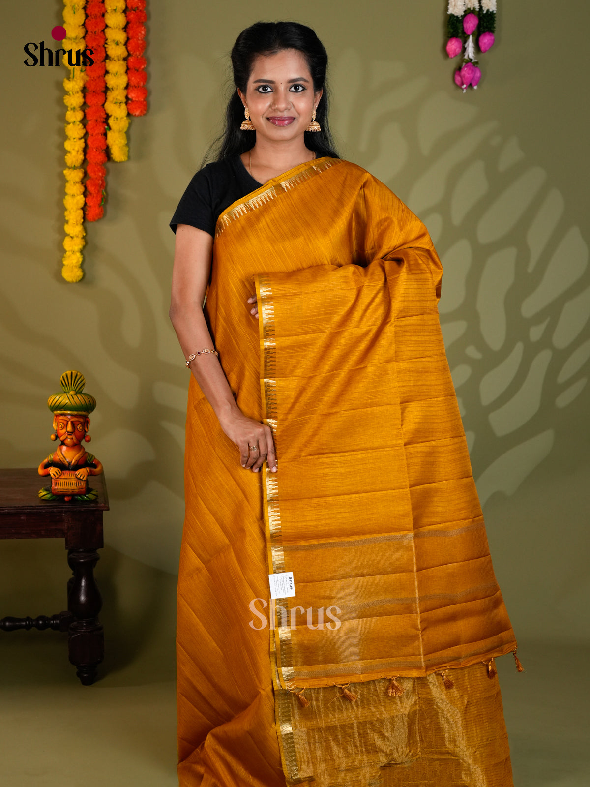 Mustard  - Semi Rawsilk - Saree- EAS22019 - Shop on Shrus.com