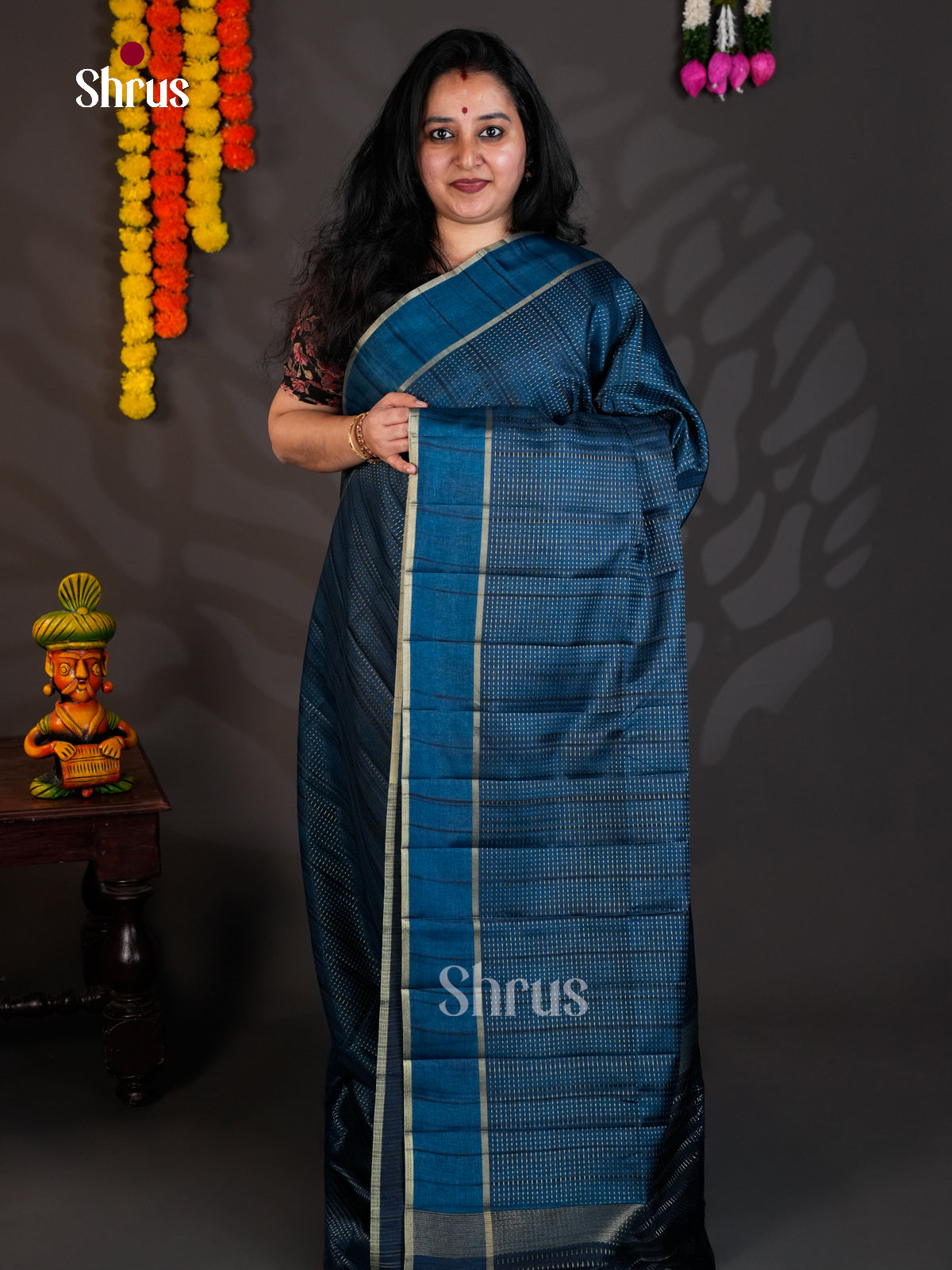Blue - Semi Rawsilk - Saree - EAS22033 - Shop on Shrus.com