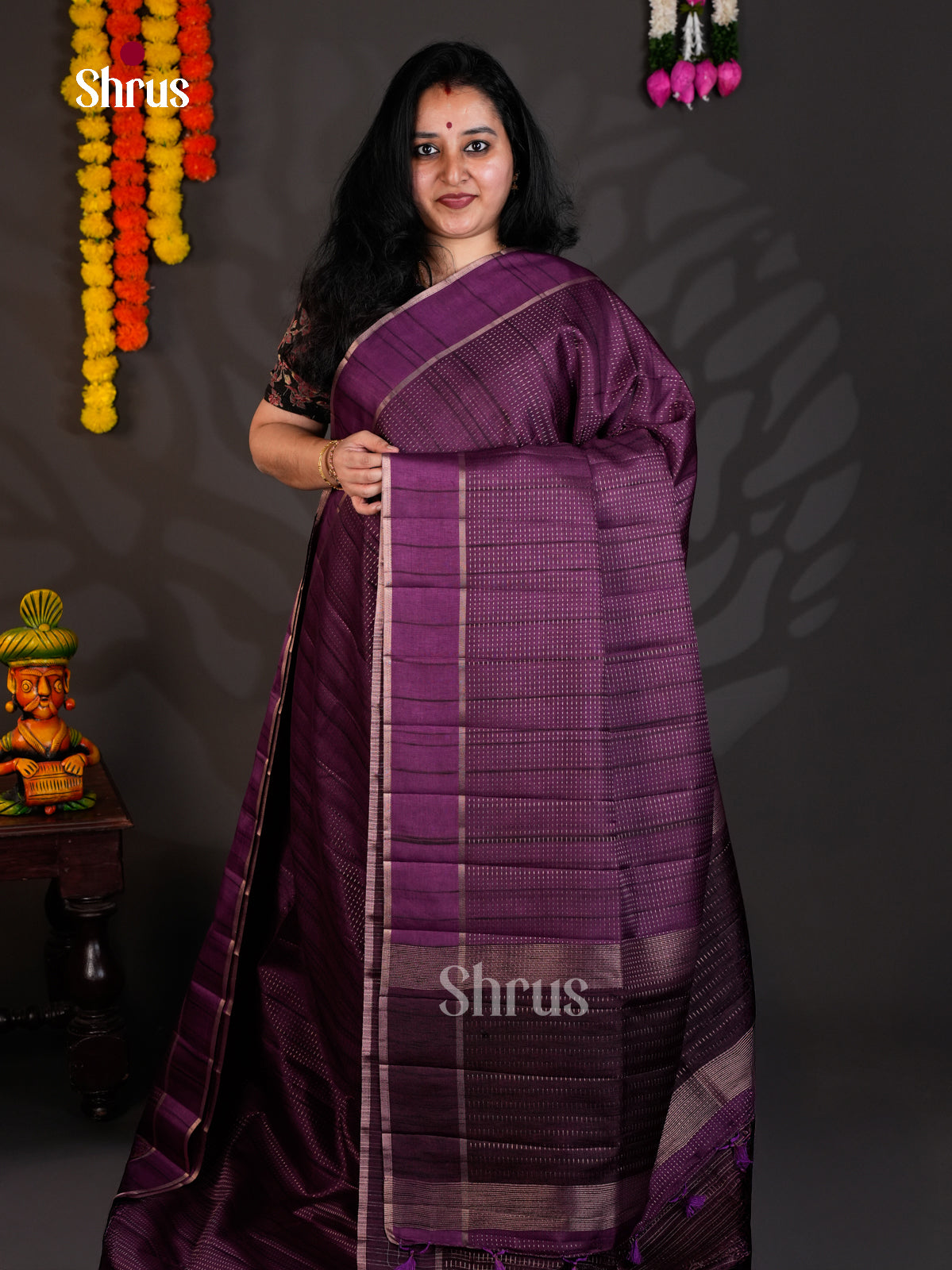 Violet  - Semi Rawsilk - Saree-EAS22035 - Shop on Shrus.com