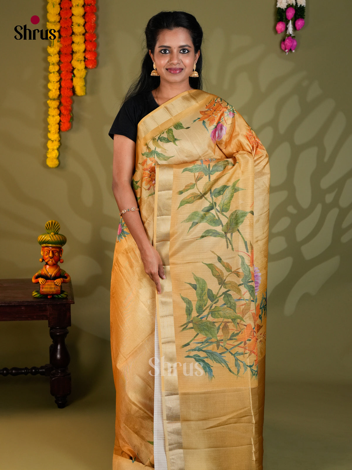 Orangish peach - Semi Rawsilk - Saree- EAS22039 - Shop on Shrus.com
