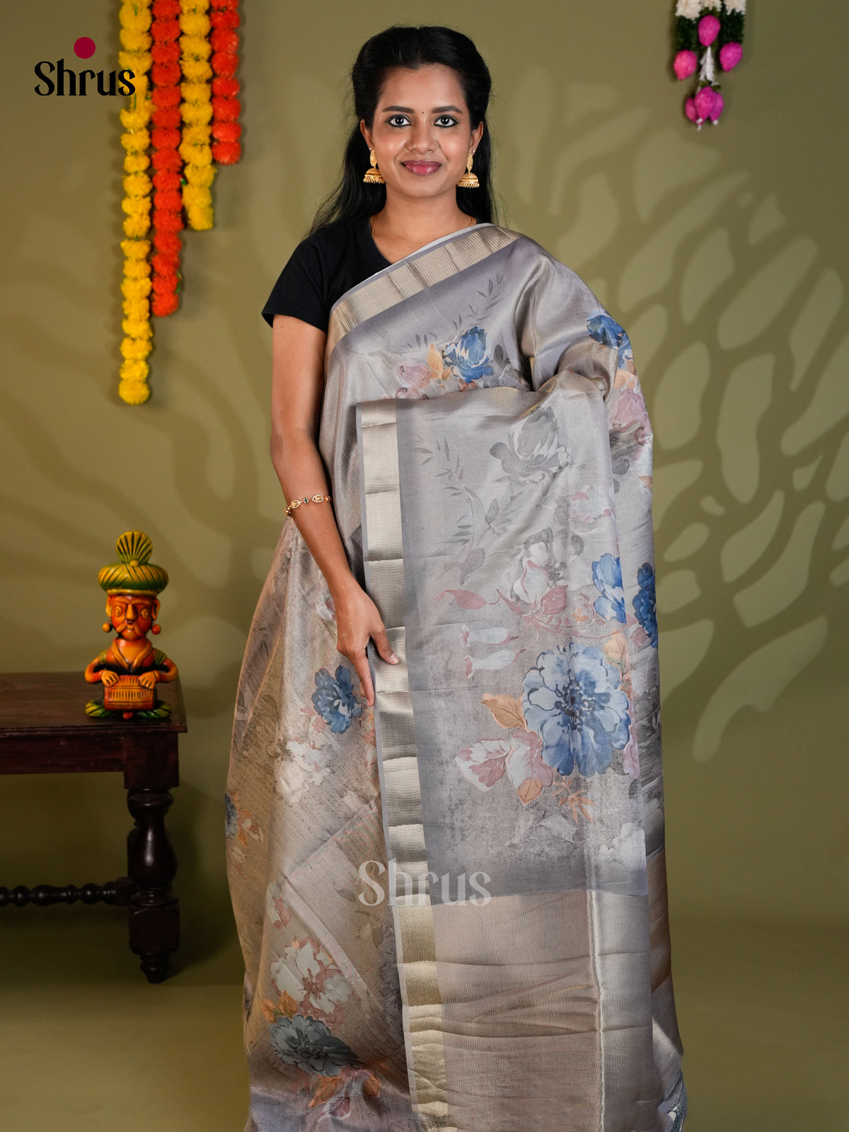 Grey- Semi Rawsilk - Saree -EAS22041 - Shop on Shrus.com