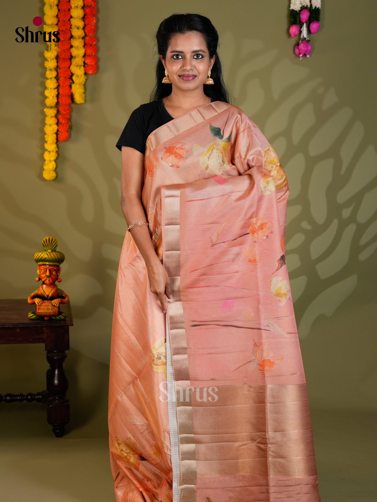 Peach- Semi Rawsilk - Saree -EAS22064 - Shop on Shrus.com