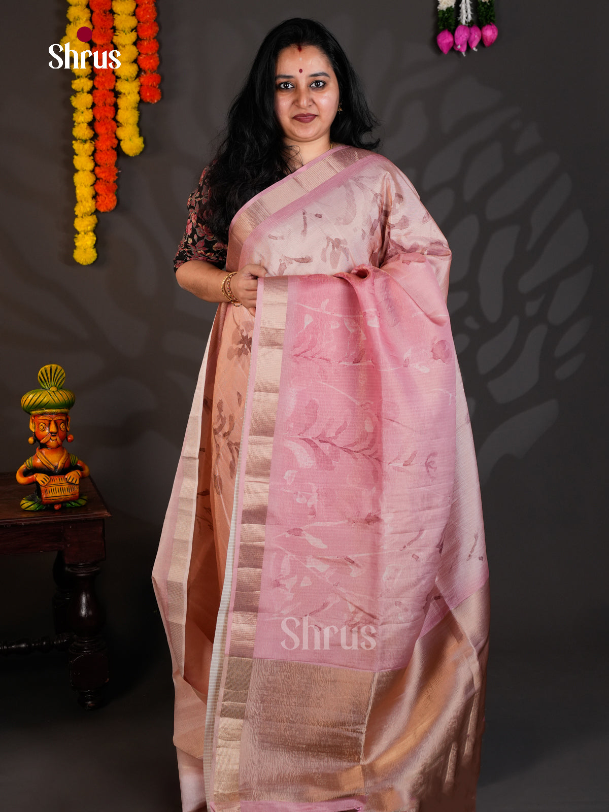 Cream & pink - Semi Rawsilk - Saree- EAS22075 - Shop on Shrus.com