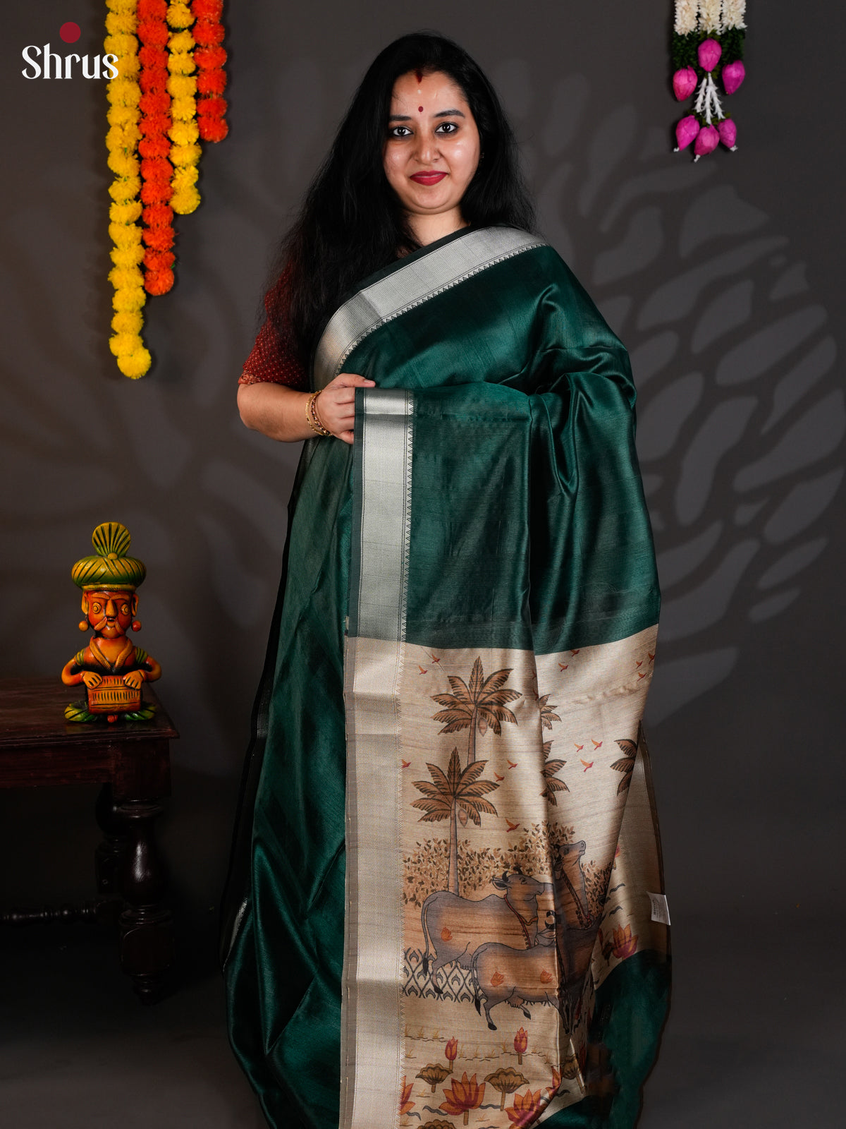 Green  - Semi Rawsilk - Saree- EAS23003 - Shop on Shrus.com