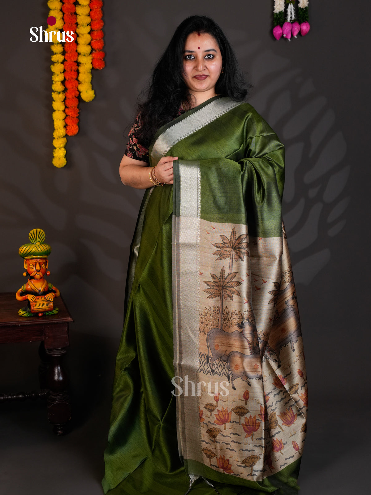 Green & Cream - Semi Rawsilk - Saree-EAS23008 - Shop on Shrus.com