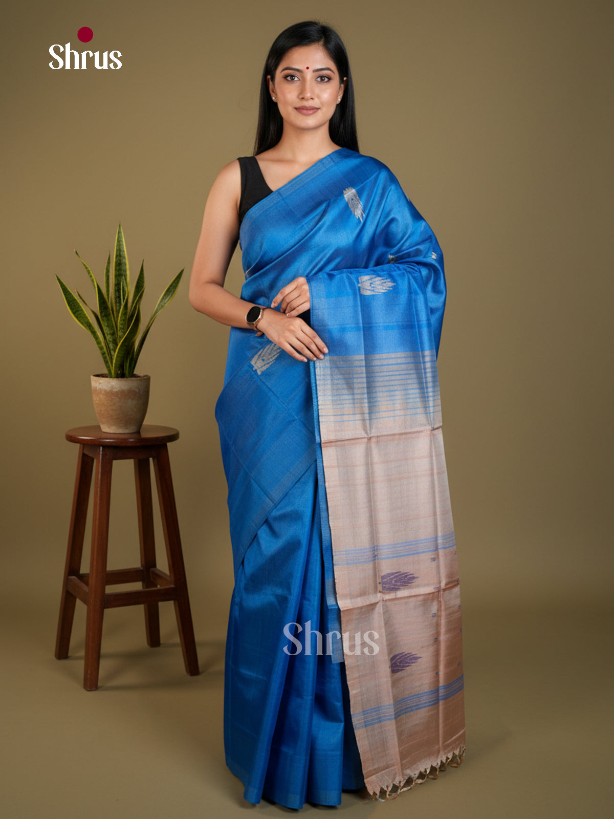 Blue & Grey - Banana Pith without blouse - Saree-EAS23107