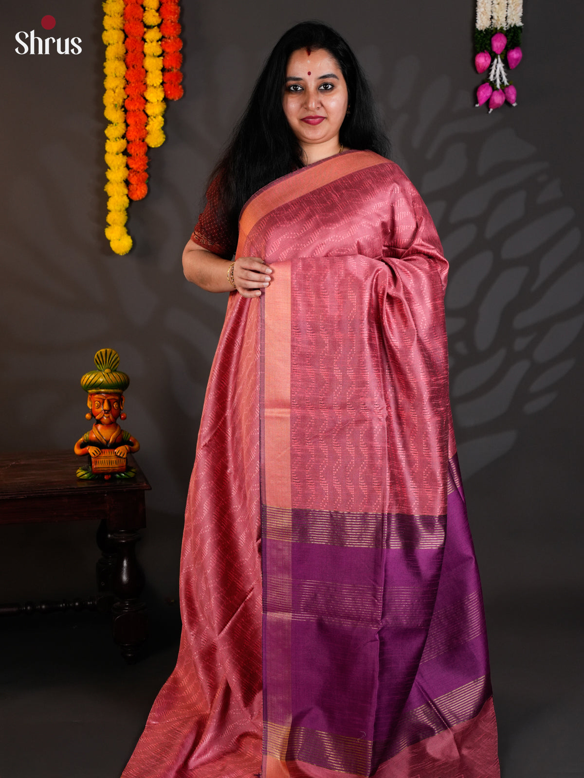 Pink & Violet  - Semi Rawsilk - Saree-EAS24004 - Shop on Shrus.com
