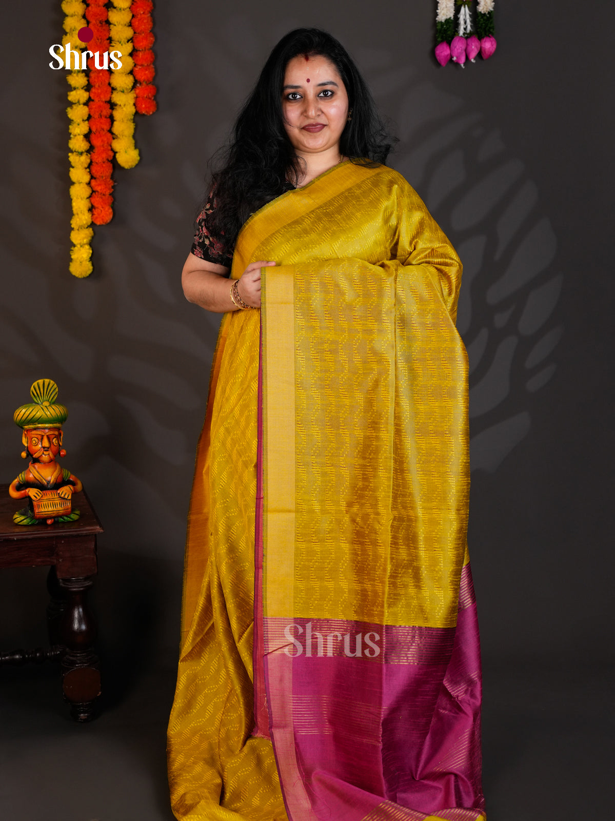 Mustardy Green & Purple-EAS24008 - Semi Rawsilk - Saree - Shop on Shrus.com