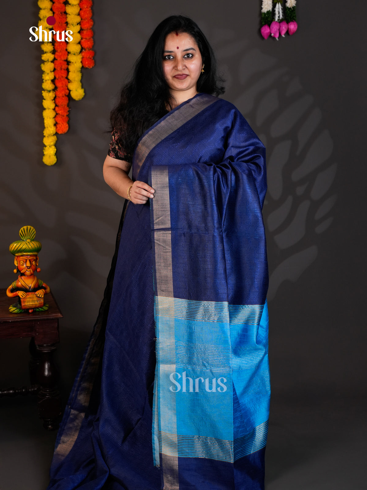 Dark Blue & Light Blue  - Semi Rawsilk - Saree- EAS24010