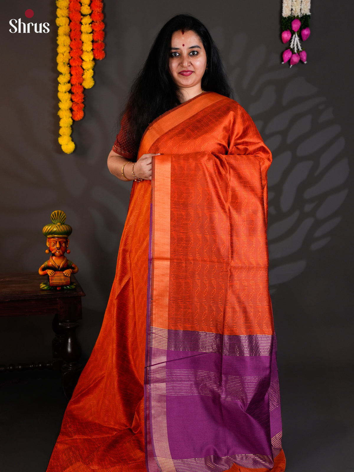 Orange & Violet  - Semi Rawsilk - Saree-EAS24011 - Shop on Shrus.com