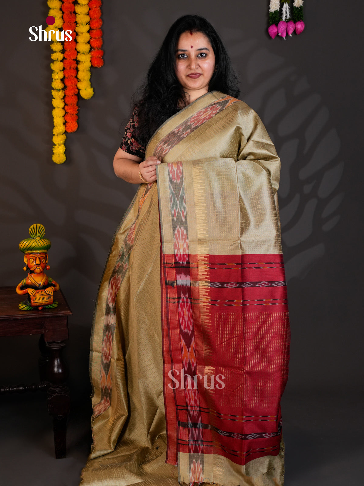 Grey & Red  - Semi Rawsilk - Saree- EAS24029 - Shop on Shrus.com