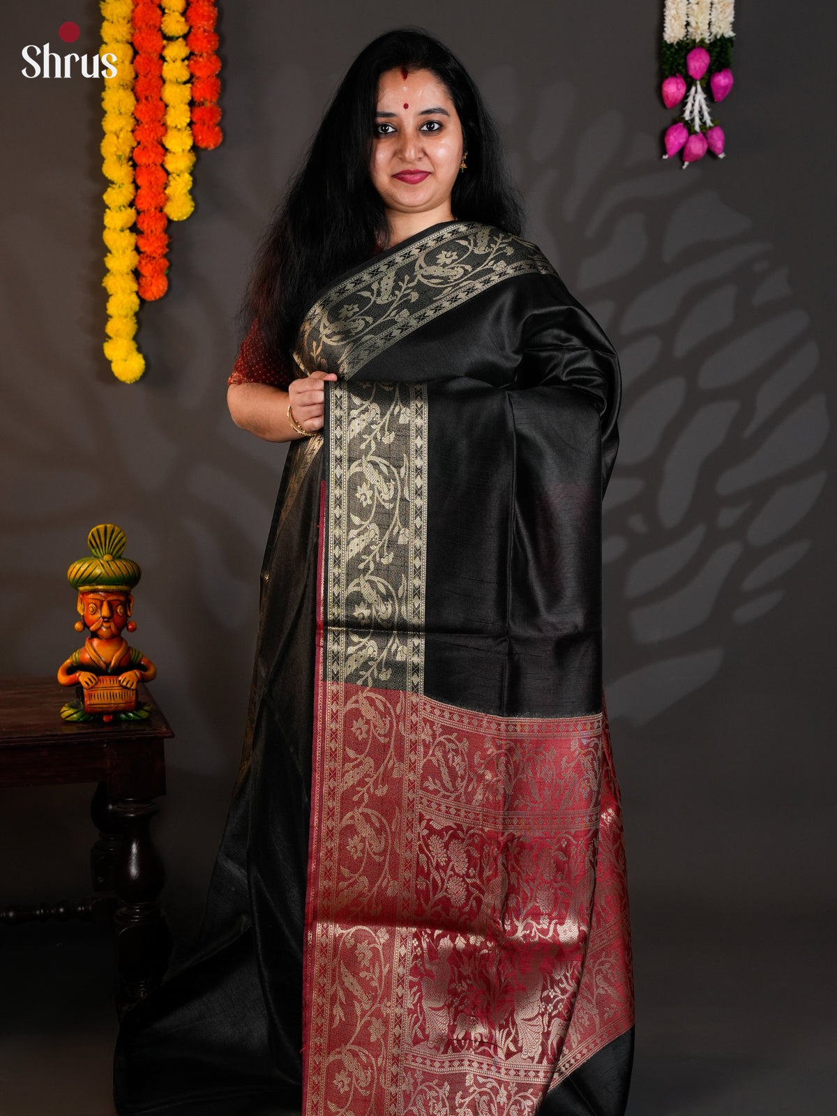 Black & Maroon -EAS24046 - Semi Rawsilk - Saree - Shop on Shrus.com