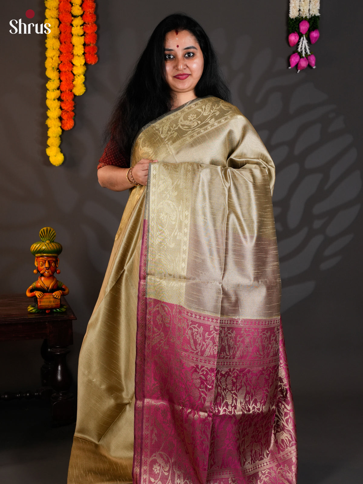 Grey & Purple  - Semi Rawsilk - Saree-EAS24047 - Shop on Shrus.com