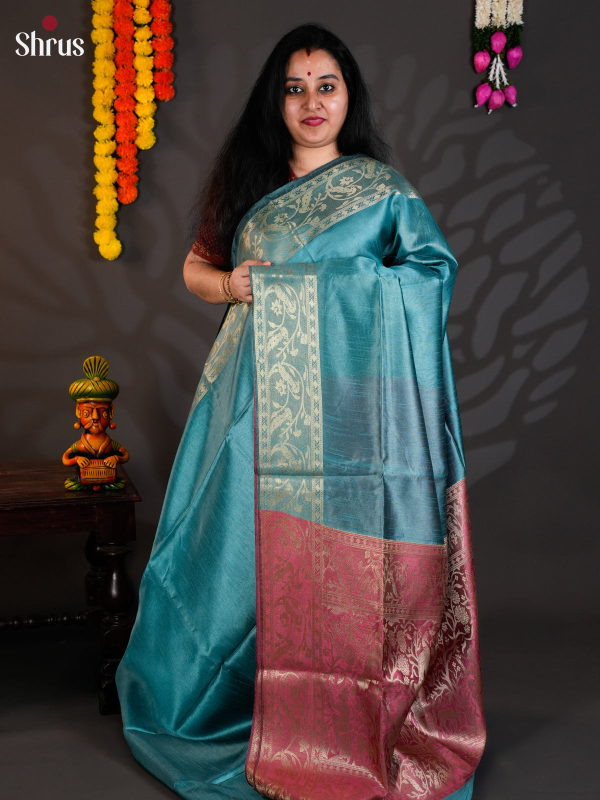 Blue & Maroon  - Semi Rawsilk - Saree-EAS24053 - Shop on Shrus.com