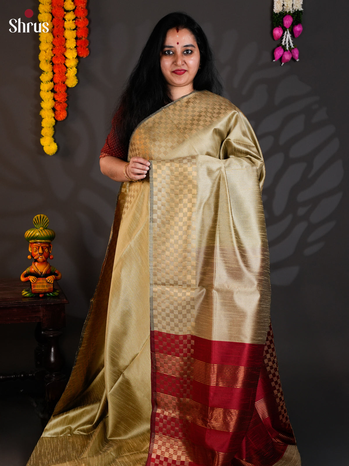 Grey & Red- Semi Rawsilk - Saree - EAS24071 - Shop on Shrus.com