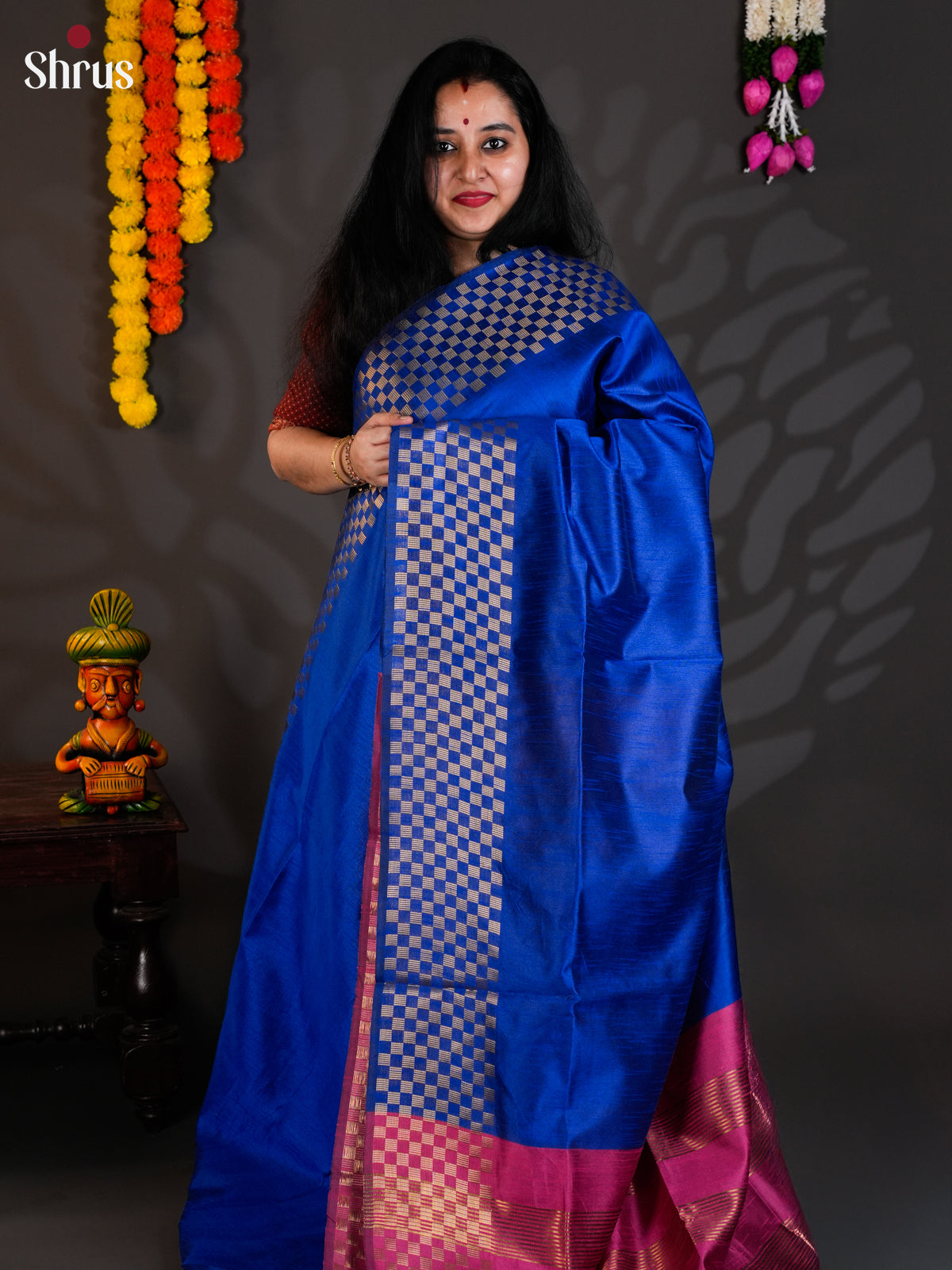 Blue & Pink- Semi Rawsilk - Saree- EAS24073