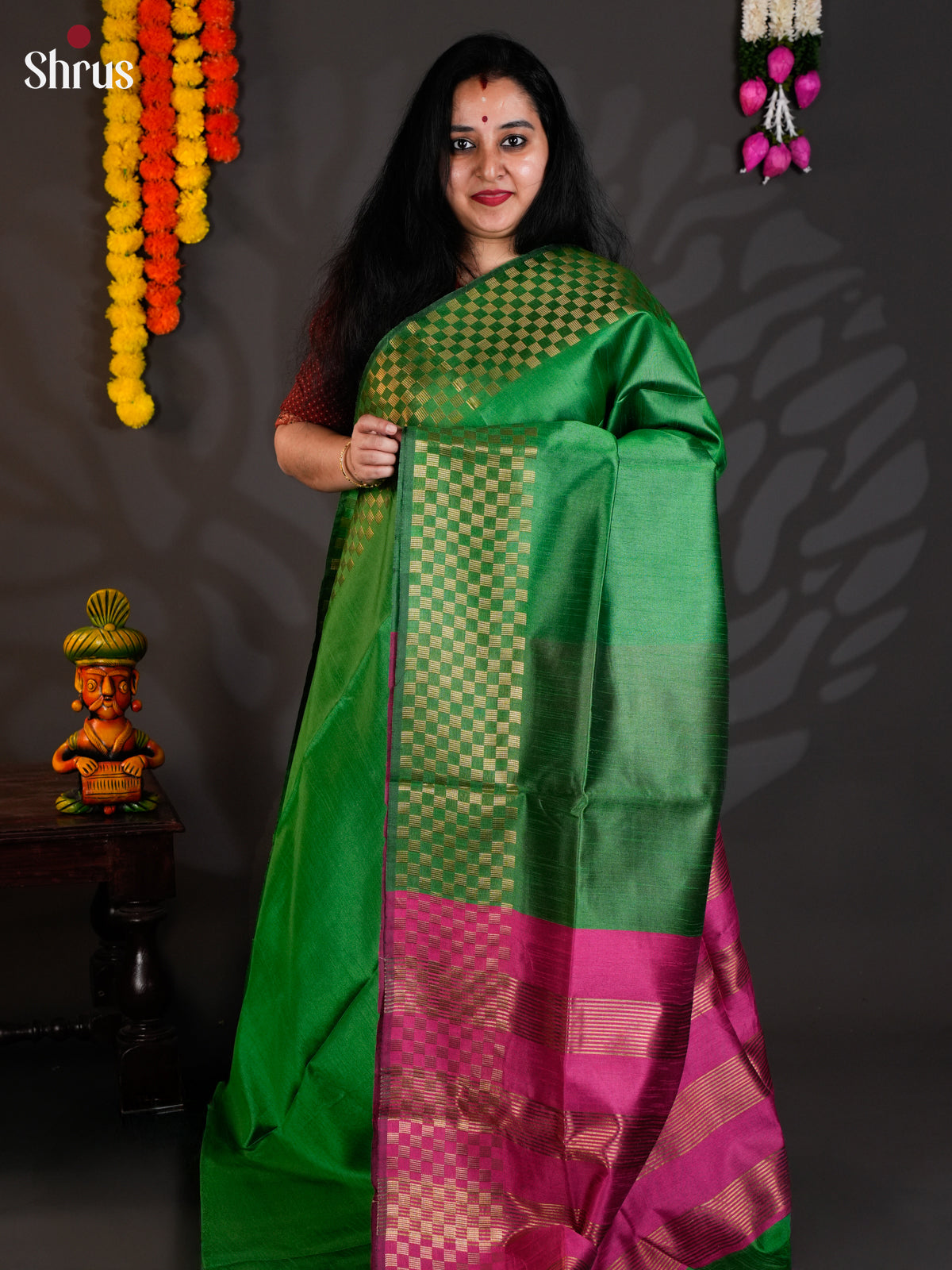 Green & Purple - Semi Rawsilk - Saree - EAS24075