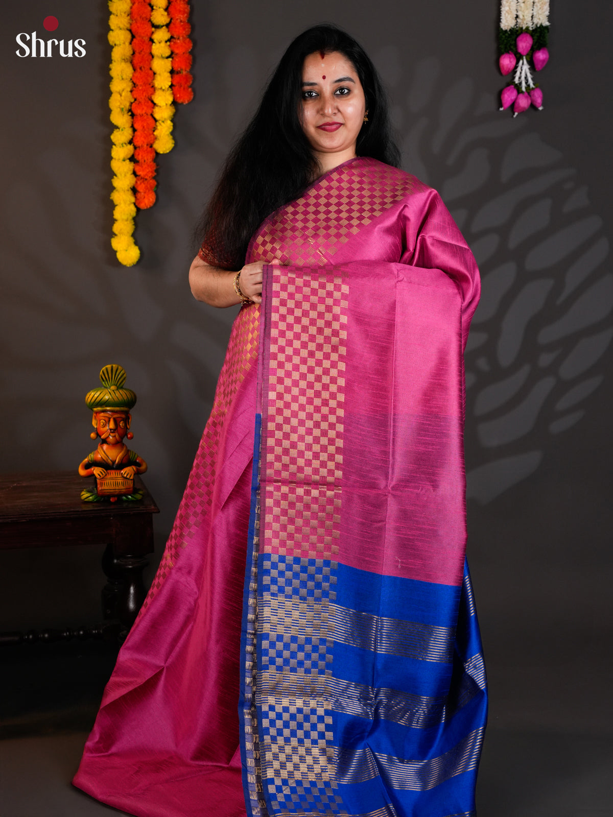 Pink & Blue - Semi Rawsilk - Saree -EAS24079 - Shop on Shrus.com