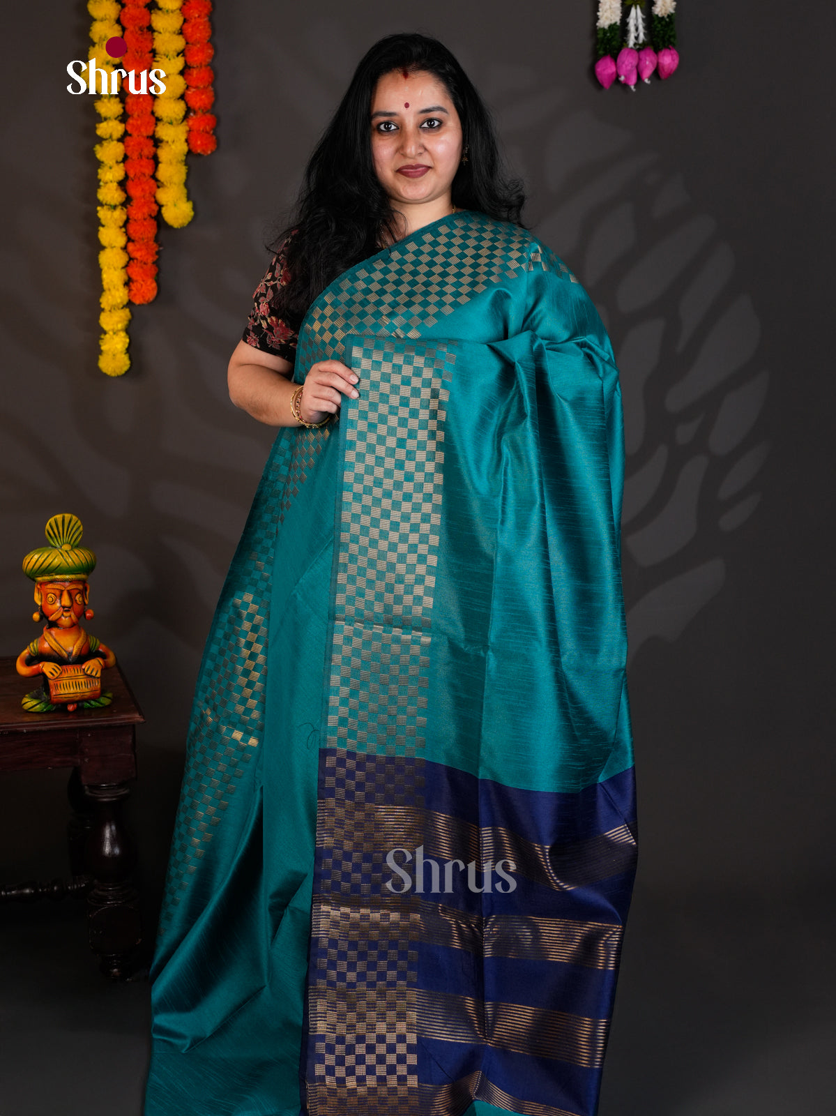 Teal & Blue - Semi Rawsilk - Saree -EAS24086