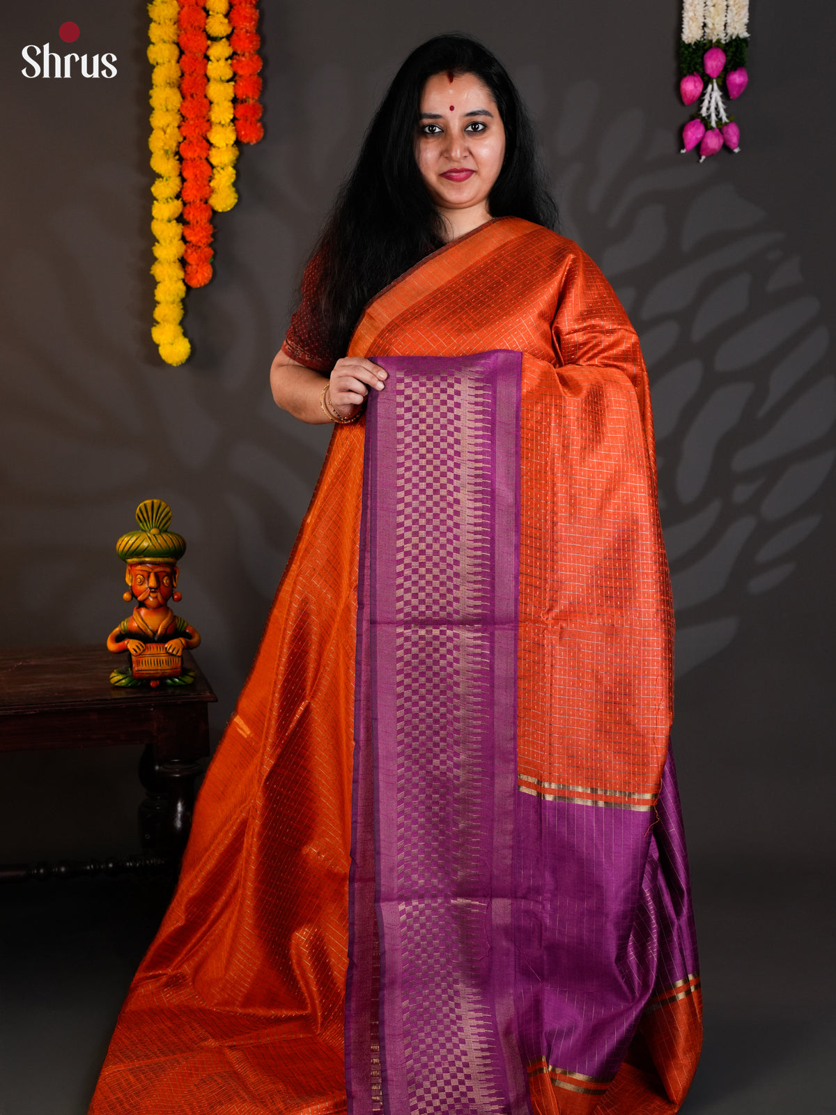 Brick & violet - Semi Rawsilk - Saree-EAS24096 - Shop on Shrus.com